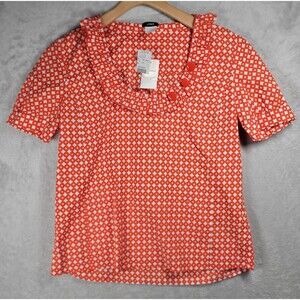 J. Crew Top Blouse Women’s Sz 2 Orange Ruffle Neck Short Sleeve
